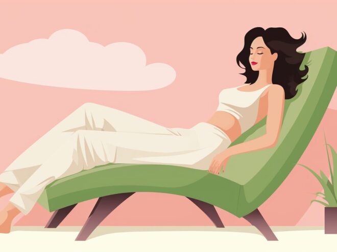 A woman relaxing in a lounge chair.